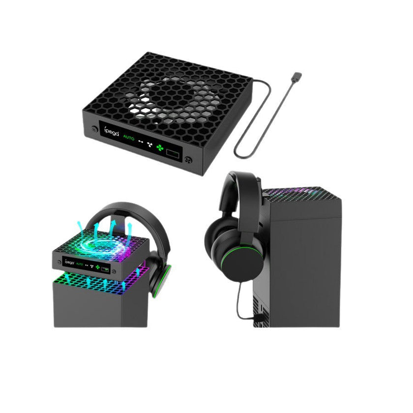 Xbox Series X Cooling Fan Stand with Temperature Display, RGB Lighting & Headset Holder