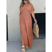 Fashion Bat-sleeved V-neck Slit Dress Summer Beach Short Sleeve Elastic Waist Split Long Dresses Womens Clothing