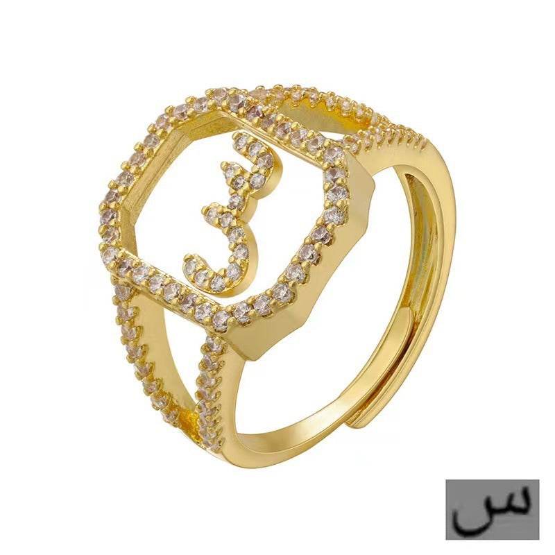 Fashion Micro Inlaid Zircon Arab Letters Ring for women