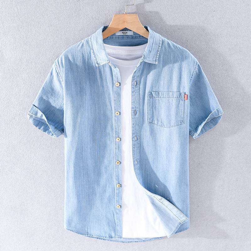 Summer Cotton Short Sleeve Denim Shirt For Men Classic All-matching Jeans