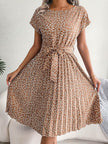 Casual Spring Summer Tie belt Pleated Floral Midi Dress
