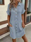 Womens Button Down Shirt Dress Summer Cotton Linen Dress V-Neck Mini Dress Casual Short Sleeve Loose Tunic Dresses