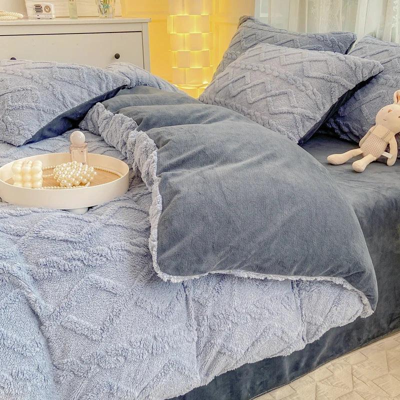 Winter Thickened Milk Fiber Soft Thermal Duvet Cover Bedding Set
