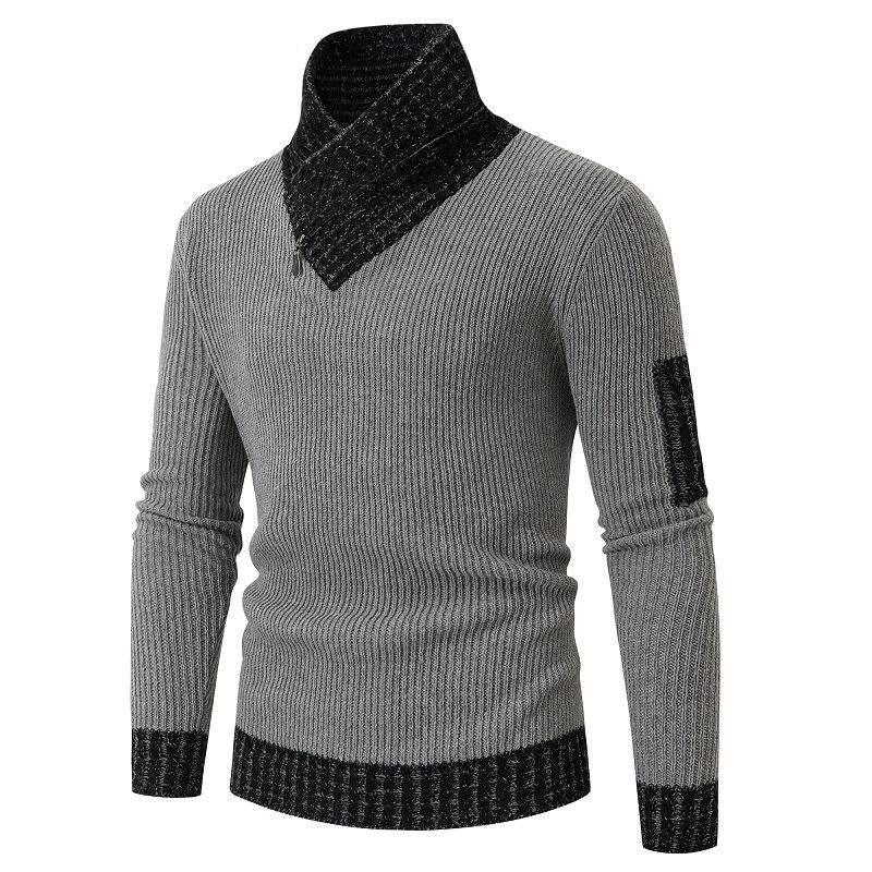 coofandy turtleneck - Independent Station Casual Slim Knit Pullover Long-sleeved Scarf Collar Sweater Men's
