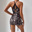 Strapless Corset Mini dress Leopard Lace mesh A-line Tube short dress for club and party