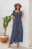 Elegant Off shoulder Spring Summer Maxi dress Slit Chiffon maxi dress for Beach vacation resort travel