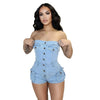 Women Denim Tube Romper Jumpsuit Strapless Bodycon Denim Short Jumpsuit