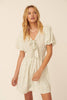 Floral V Neck Tie Puff Sleeve Smock Mini Dress