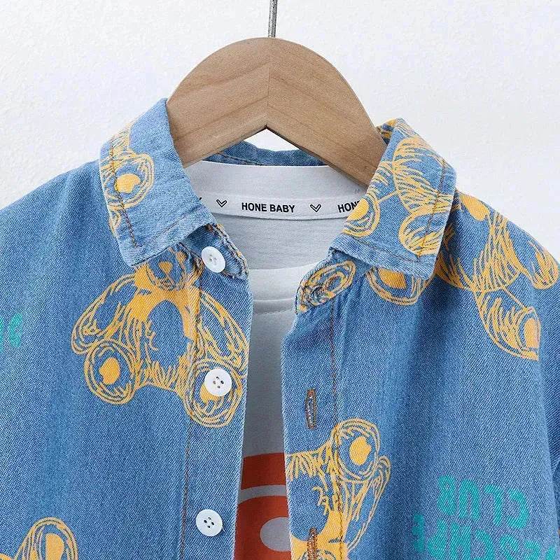 Denim Short Sleeve Shirt Outfit Trendy Handsome Clothes Boys Denim two piece for boys