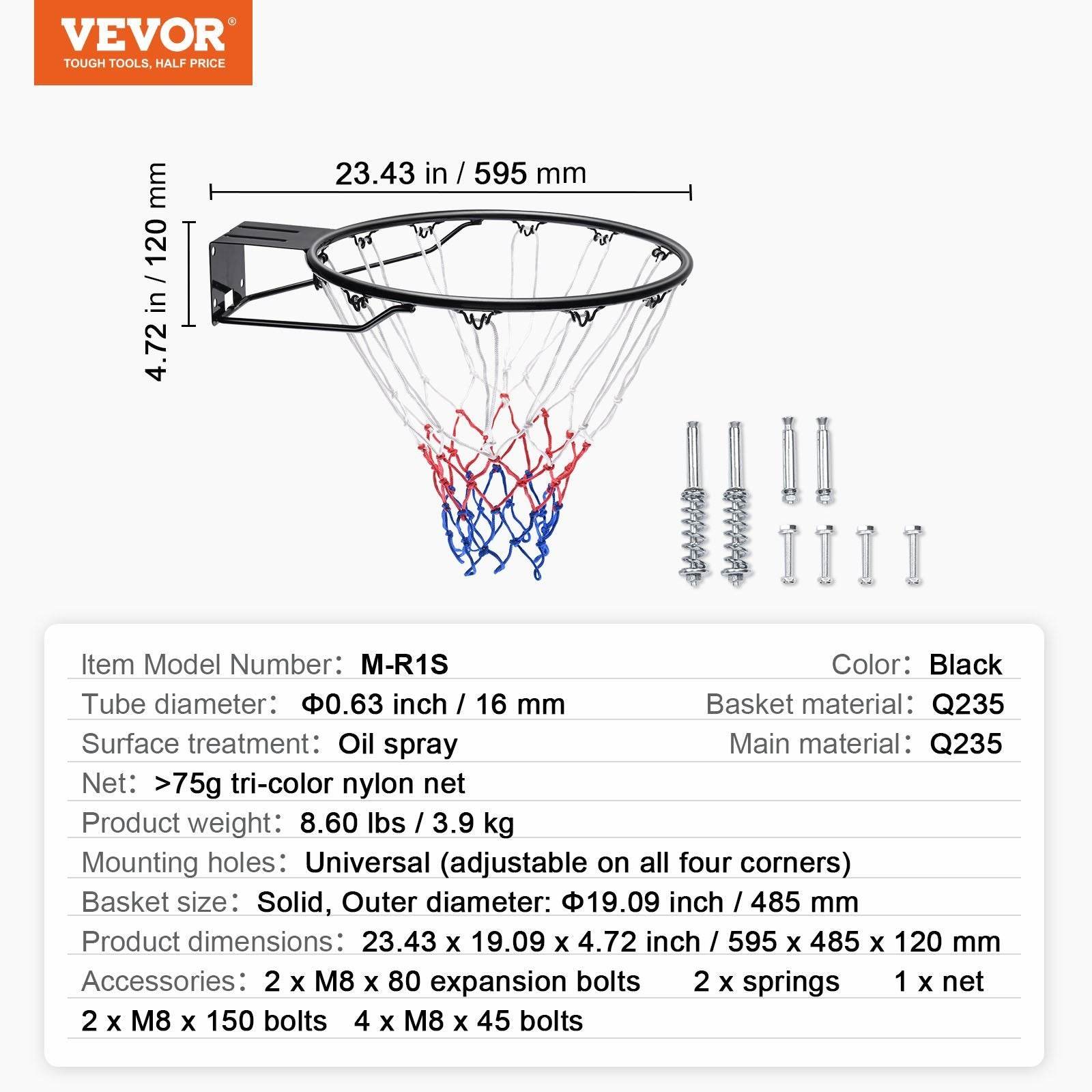 Wall Mounted Basketball Hoop – Heavy Duty Q235 Flex Rim with Net