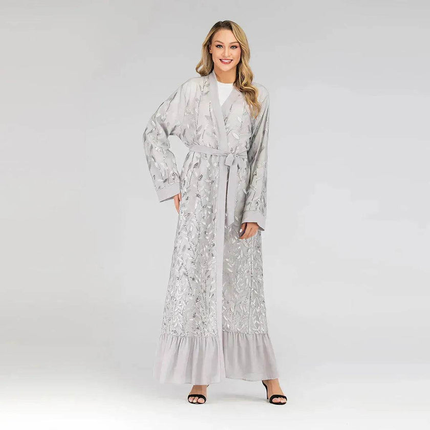 Champagne Sequined Abaya Dress for Dubai Turkey Women Dubai Abaya Kimono
