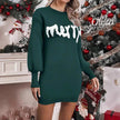 Women's Knitted Round Neck Lantern Sleeve Pullover Sheath Christmas sweater Dress