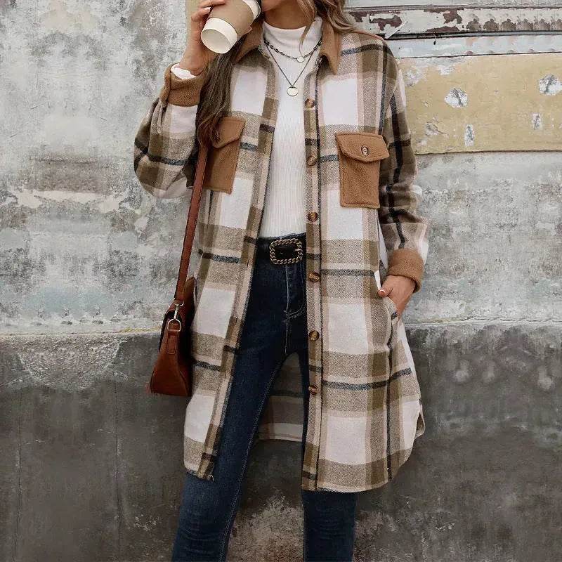 plaid jacket womens outfit Winter cashmere  Jacket Outwear for women