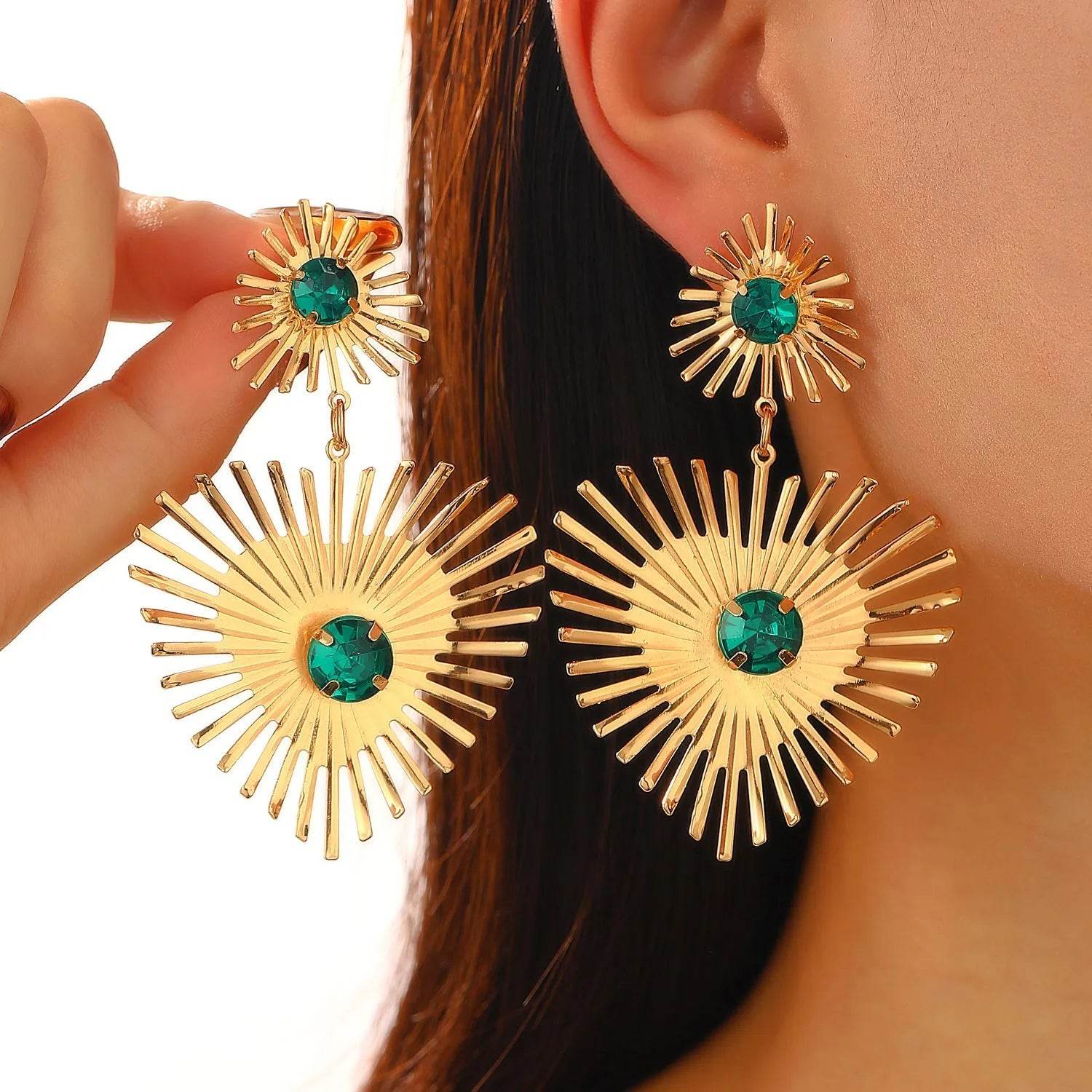 Bohemian Sunflower Heart-shaped Earrings Rhinestone Exaggerated Chandelier earring