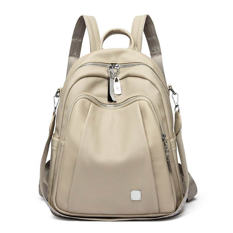 Large Capacity Soft Leather Student Backpack Trendy Travel Bag