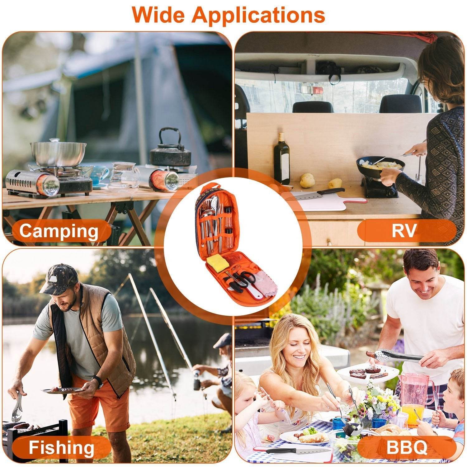 Camping Cooking Utensil Kit 19Pcs Portable Picnic Cookware Outdoor Kitchen Equipment Gear Campfire Barbecue Appliances With Storage Bag