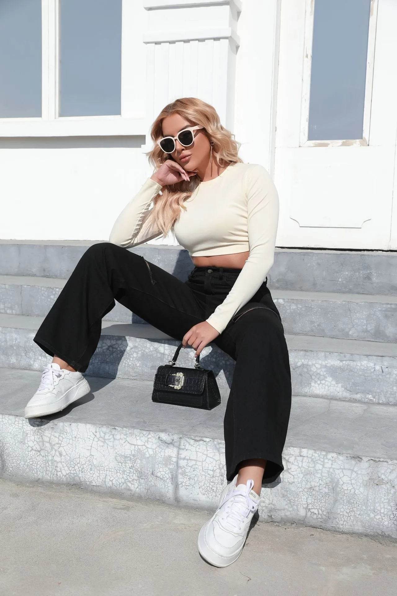 Elegant Ripped Wide-leg Baggy Jeans Pant Women