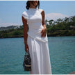 Women's Pleated Round Neck Sleeveless Irregular Dress
