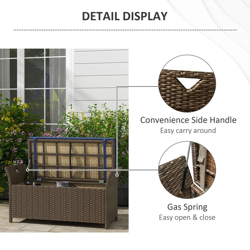 Outdoor Patio Wicker Storage Bench, 2-In-1 Rattan Patio Furniture, 29 Gal Storage Box w/ Cushion, Dark Blue