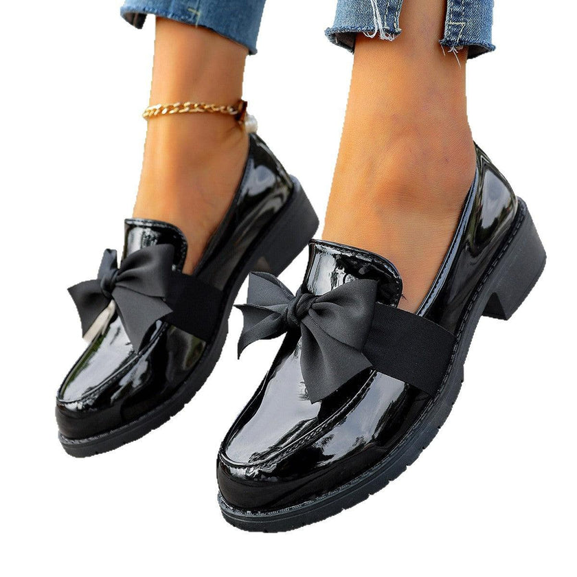 Women's Bow-Knot Chunky Heel Loafers for Office and Everyday Wear