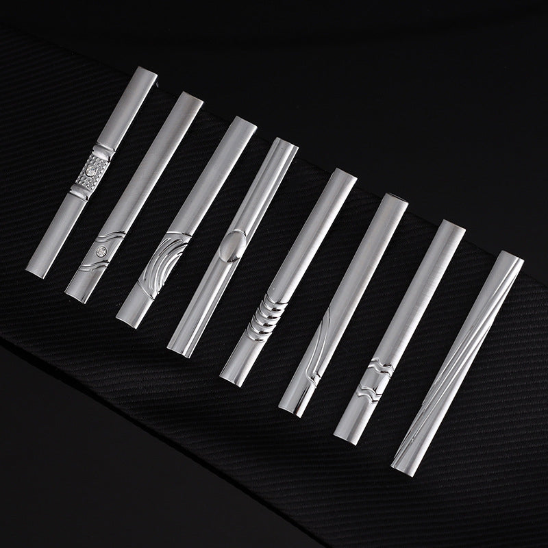 Men's Silver Electroplated Tie Clip – 25 Line Pattern Styles, 5cm Flat Head Business Tie Bar | Canada & USA