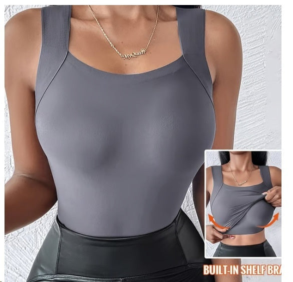 Women's Seamless Thermal Vest – Built-In Bra, Nylon, S–6XL | Multiple Colours