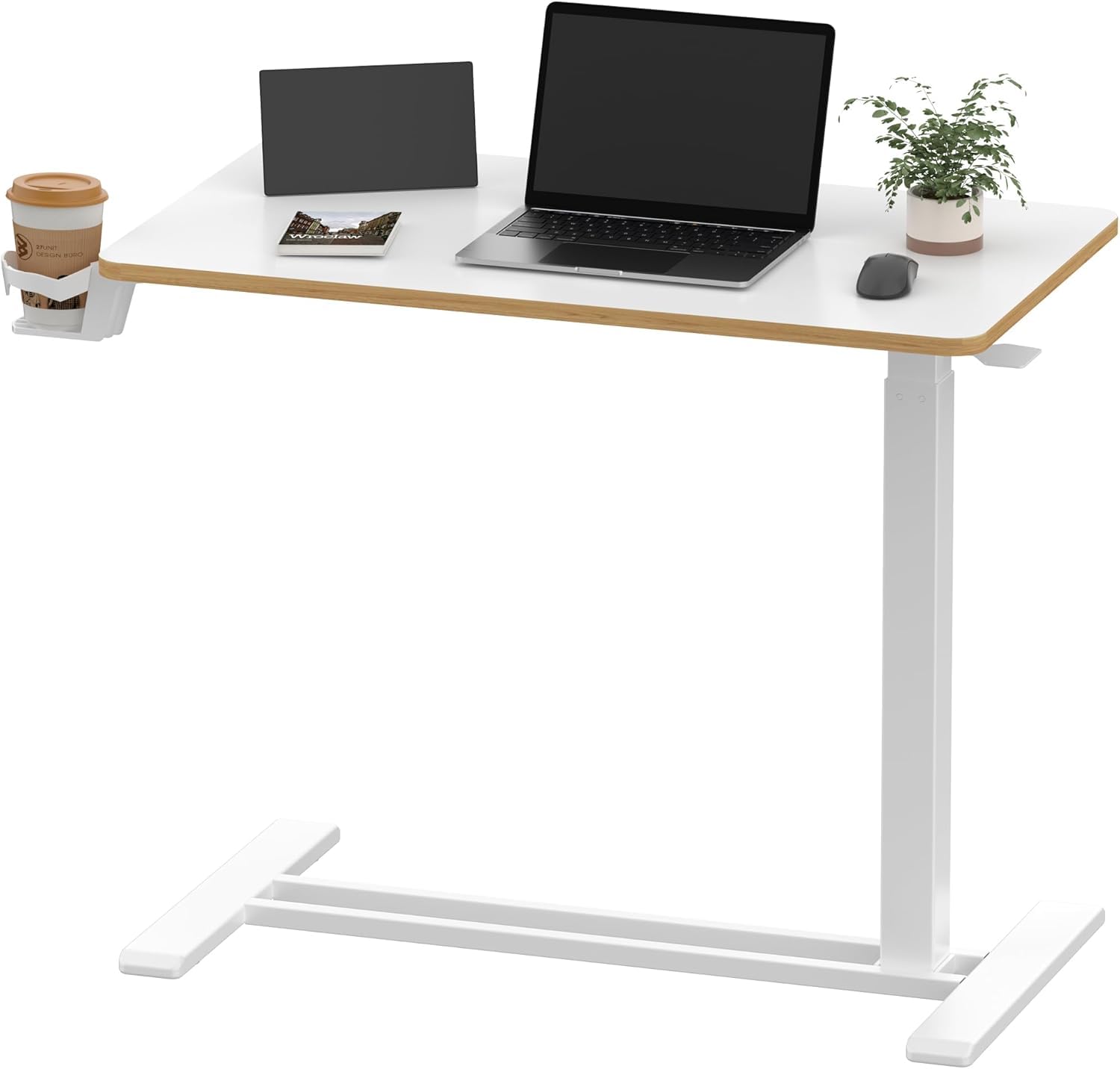 SANODESK Mobile Standing Desk with Hidden WheelsPneumatic Laptop Desk Rolling Computer Cart Movable Height Adjustable Small Sit Stand Desk for Home Office(31.5