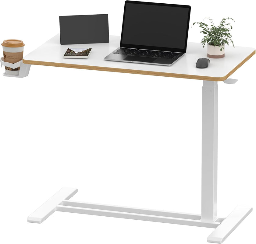 SANODESK Mobile Standing Desk with Hidden WheelsPneumatic Laptop Desk Rolling Computer Cart Movable Height Adjustable Small Sit Stand Desk for Home Office(31.5
