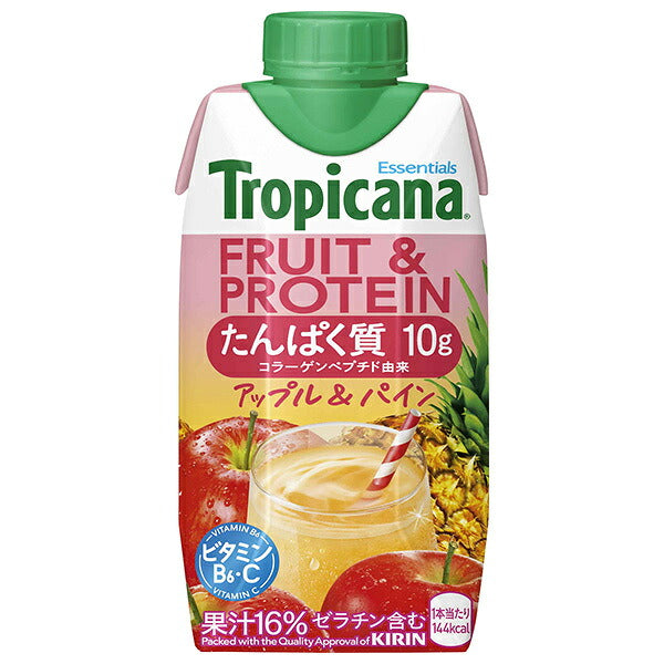 Kirin Tropicana FRUIT&PROTEIN Apple & Pineapple Fruit Drink with Collagen Peptides, 330ml x 12 [Ships from Japan]
