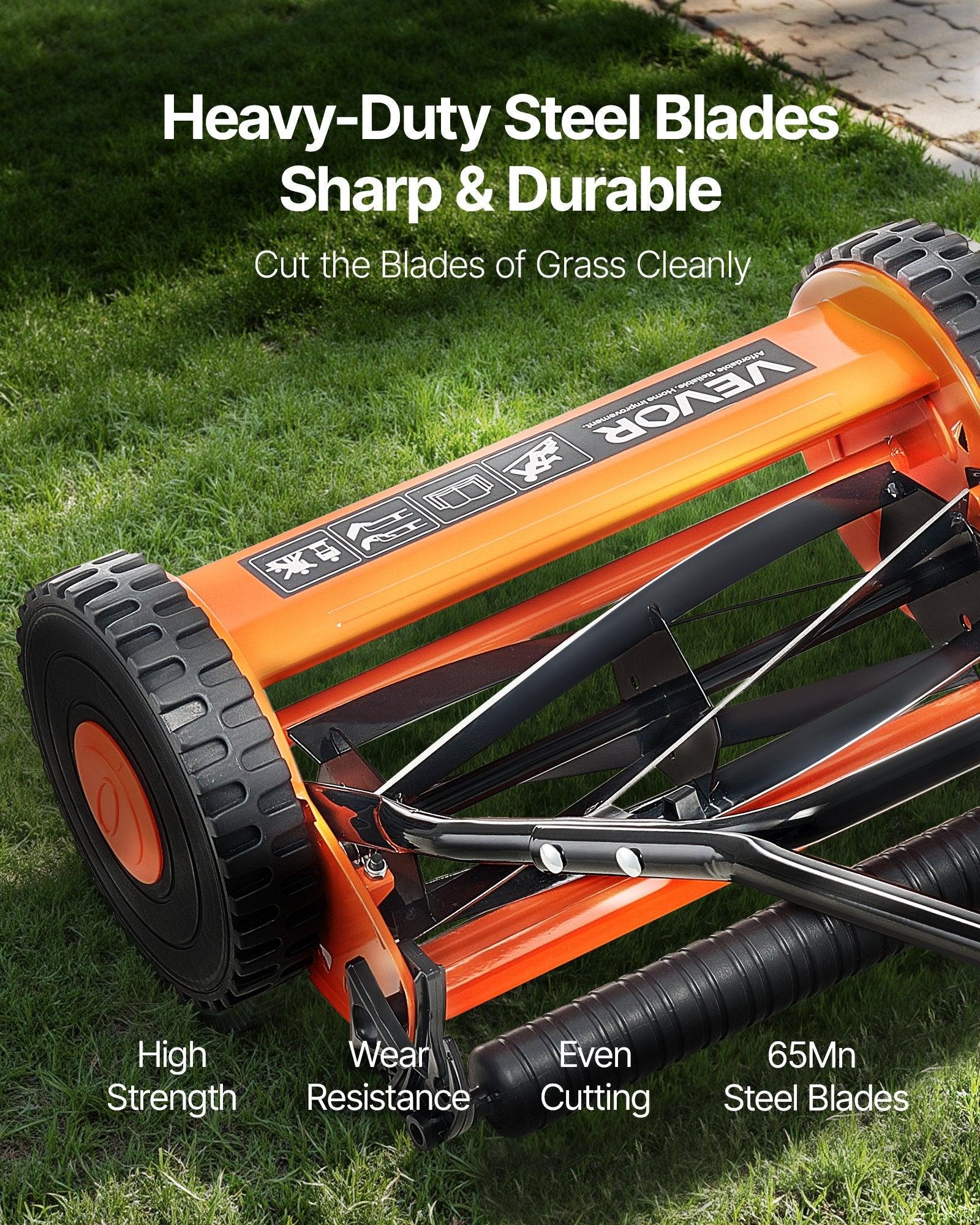16' Manual Push Reel Lawn Mower 5-Blade Adjustable Height Grass Catcher 2 Wheels