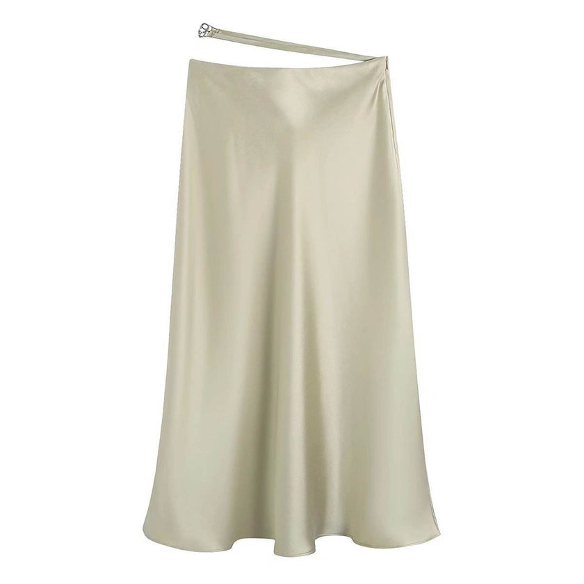 High Waisted Midi Silk Satin Skirt