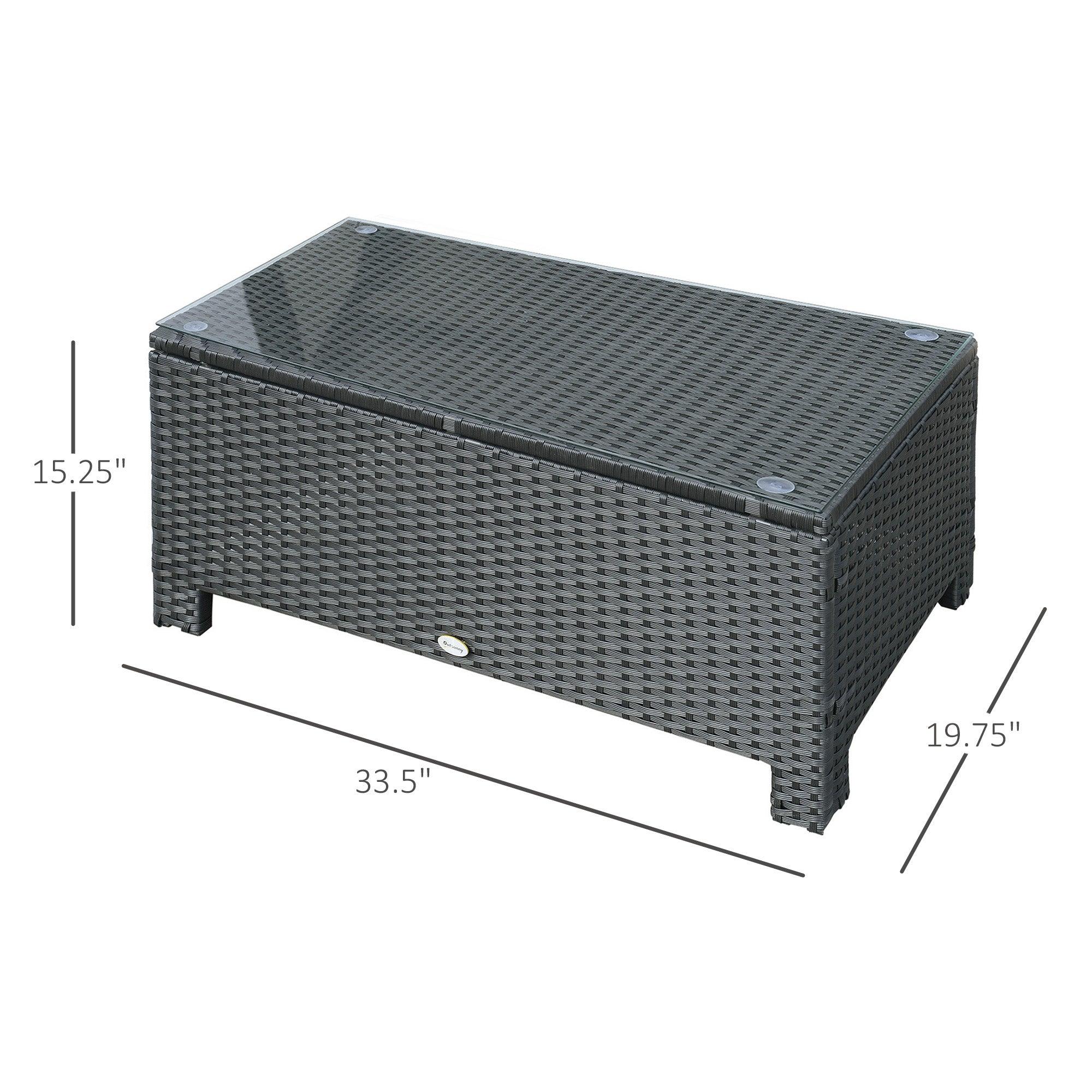 Patio Coffee Table, Large Side Table, Hand-Woven PE Rattan, Weather Resistant Wicker, Outdoor Furniture For Garden Black