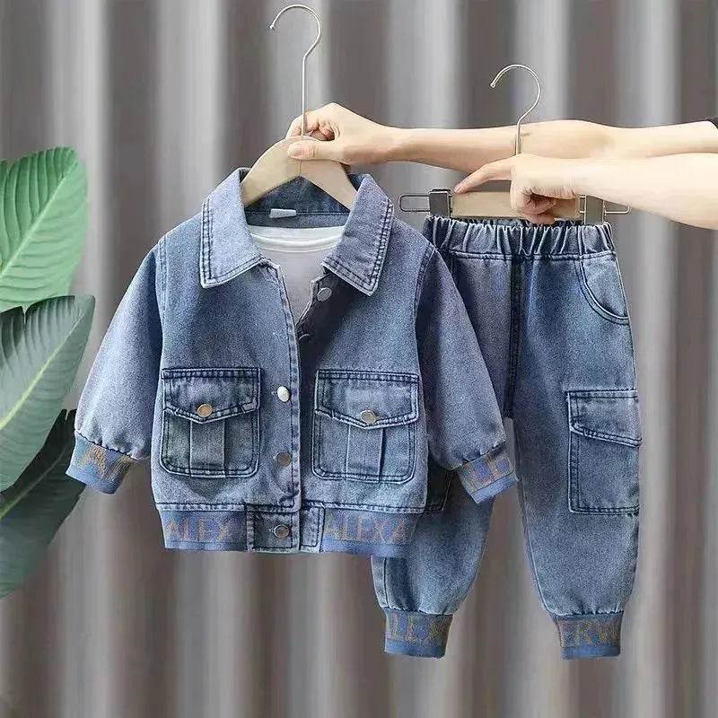 Neutral Unisex Denim Suit Spring Clothes Western Style Denim Two piece for boys and girls