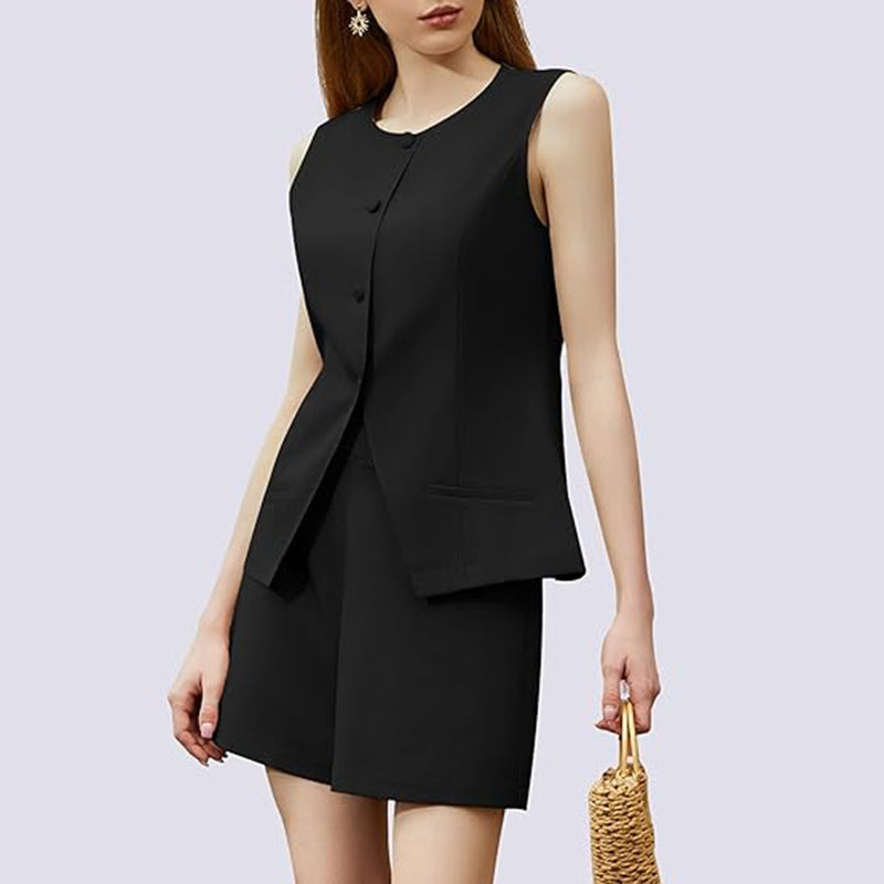 Women's 2-Piece Sleeveless Business Suit Set – High-Waisted Trousers & Button Top | Canada & USA