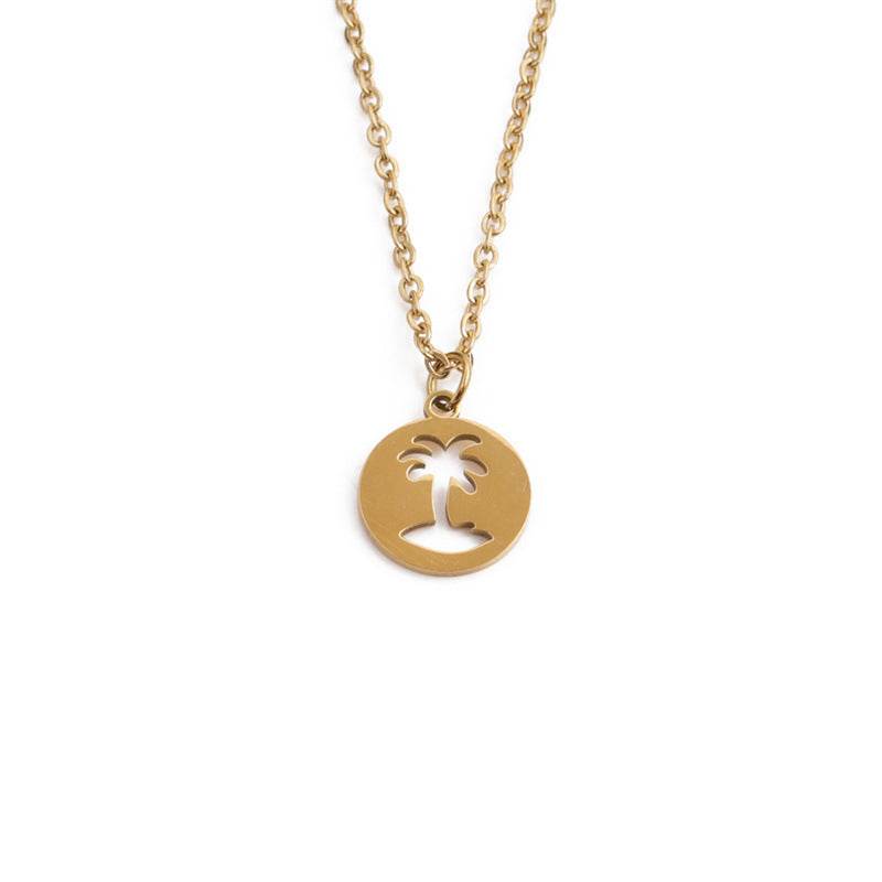 Titanium Steel Hollow Coconut Tree Pendant Neck Accessories Unisex