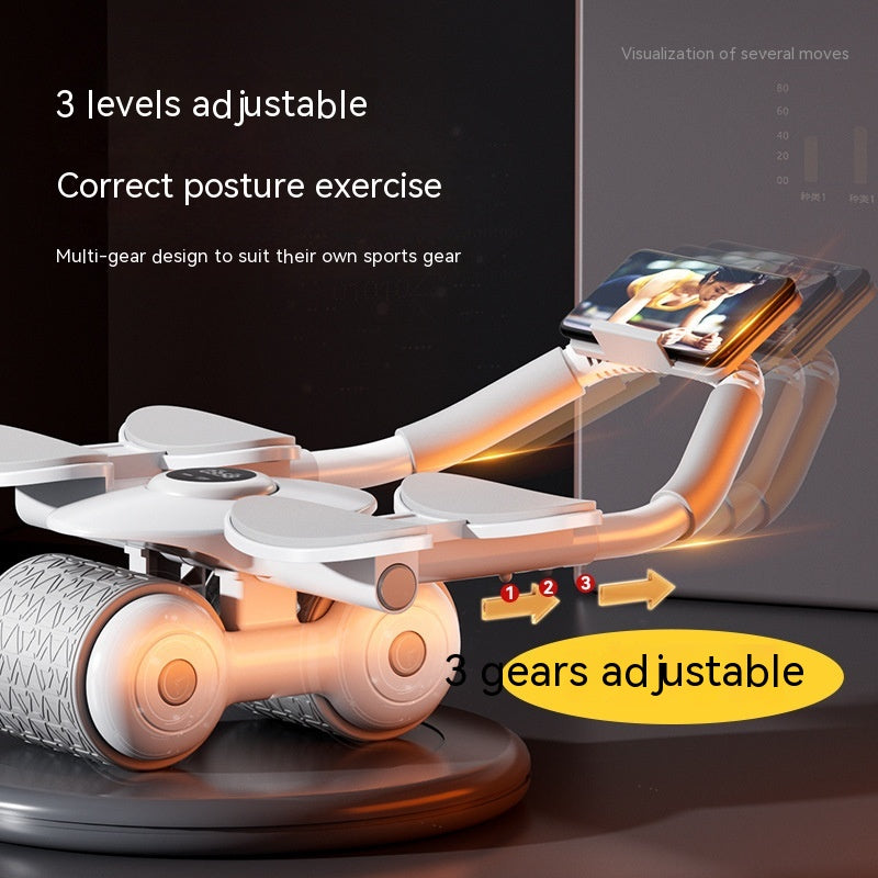 Multifunctional Ab Wheel Roller with Auto-Rebound, LCD Timer & Phone Holder – Gray