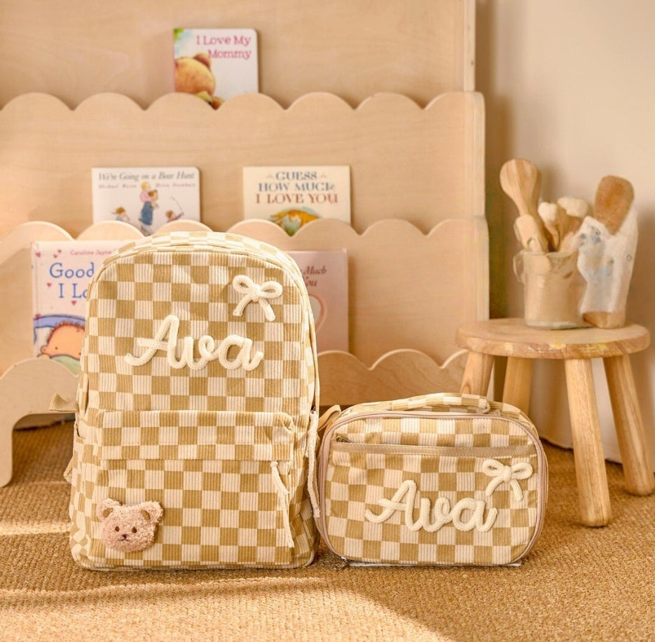 Kids Corduroy Backpack & Lunch Bag Set – Handmade Chunky Yarn, 7 Colour Combos