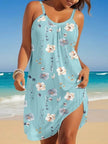Sprig Summer Vacation Resort Floral Mini dress Round neck sleeveless casual summer dress