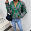 Batwing Sleeves V-neck Knitted Button Jacket Cashmere Cardigan Sweater Women