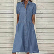 Women's European And American Lapel Casual loose button down Midi Denim jeans Mum Dress