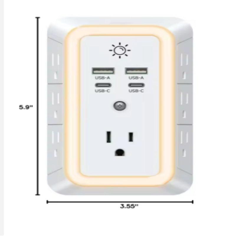 7-Outlet Power Bar with 4 USB Ports – IP67 Wall Socket Charger