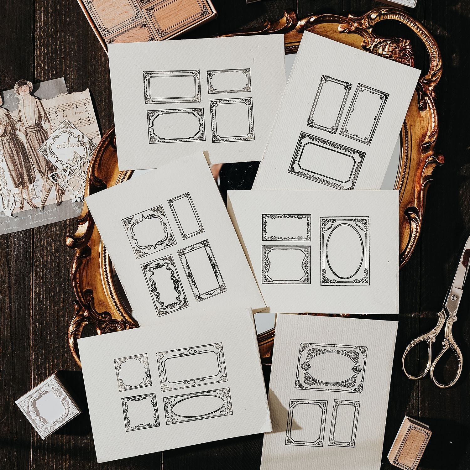 Baroque Fantasia Wooden Seal Set – Decorative Notebook Stamp Paintings (6 Designs)