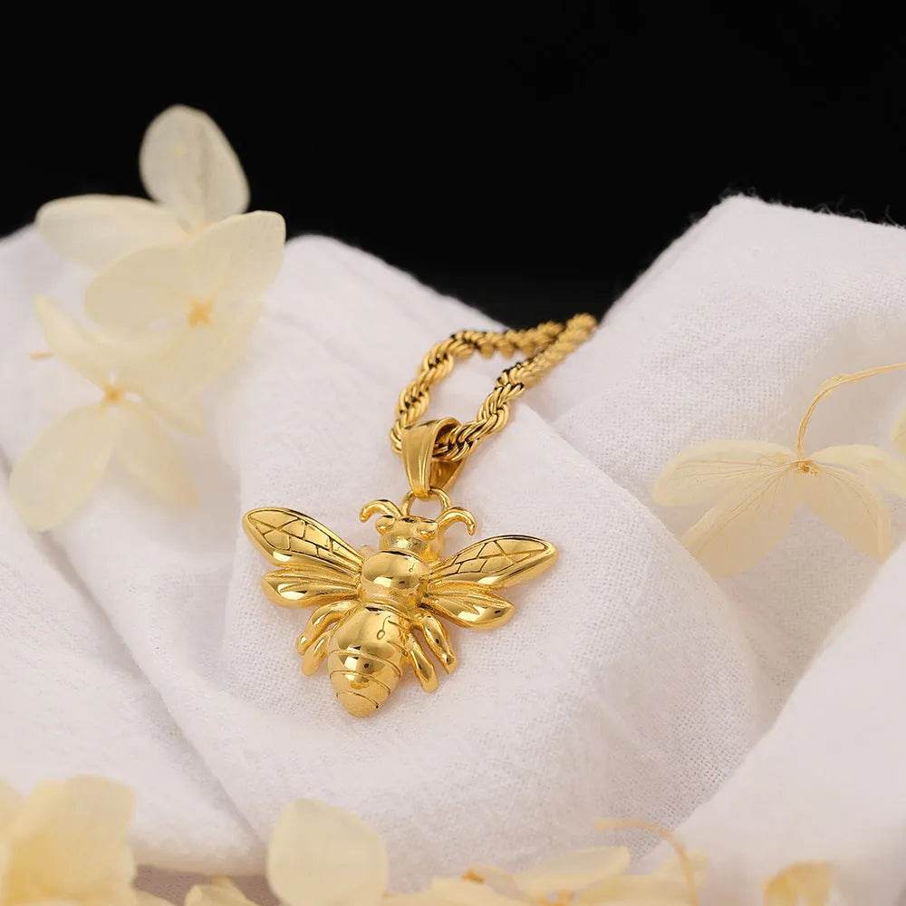 Titanium Steel Bee Necklace Stainless Steel gold