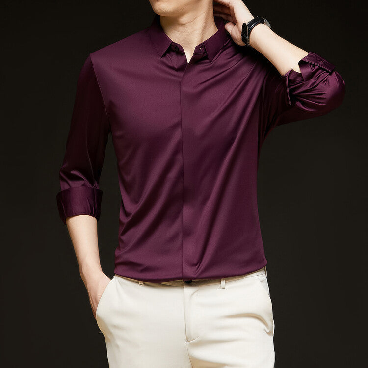 Men's Ice Silk Formal Shirt Half Sleeve Cardigan Canada | EX-STOCK