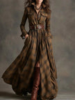 Large Size Women's Clothing French Retro Grid Slim Irregular Dress