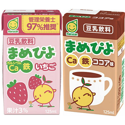 Marusanai Mamepiyo Strawberry & Cocoa Flavored Soy Drinks, 125 ml Cartons, 48-Pack (24 Each x 2 Cases) [Ships from Japan]