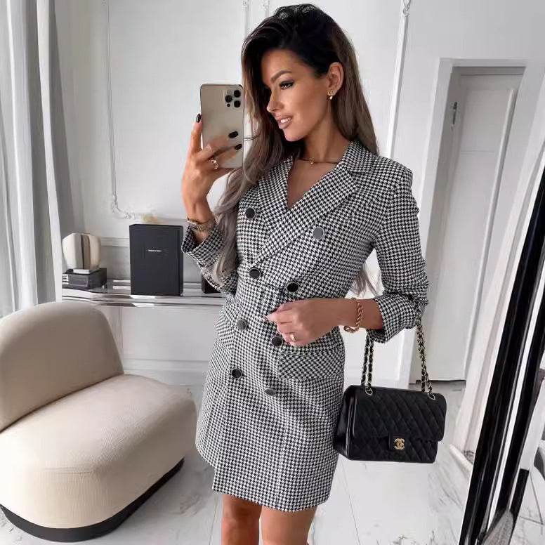 Fashion Printing Plaid mini  Blazer Dress Women