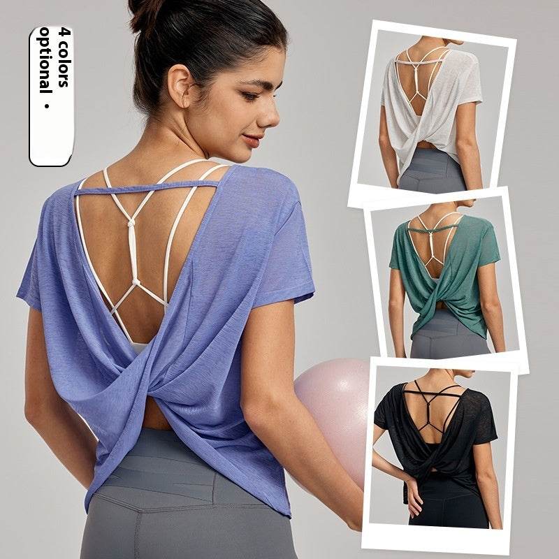 Draping Flab Hiding Yoga Clothes Blouse Sexy Beauty Back Mesh Workout Top