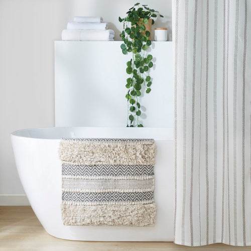 Woven Texture Stripe Bath Rug Grey 20x32