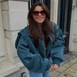 Oversized Fashion Zip-up Lapel Leather Jacket for women
